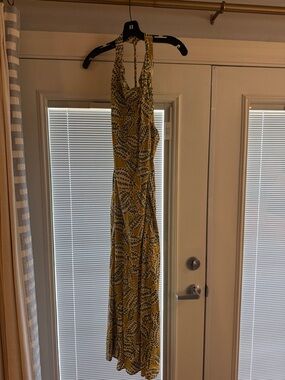 Zara Yellow and Green Printed Halter Maxi Dress